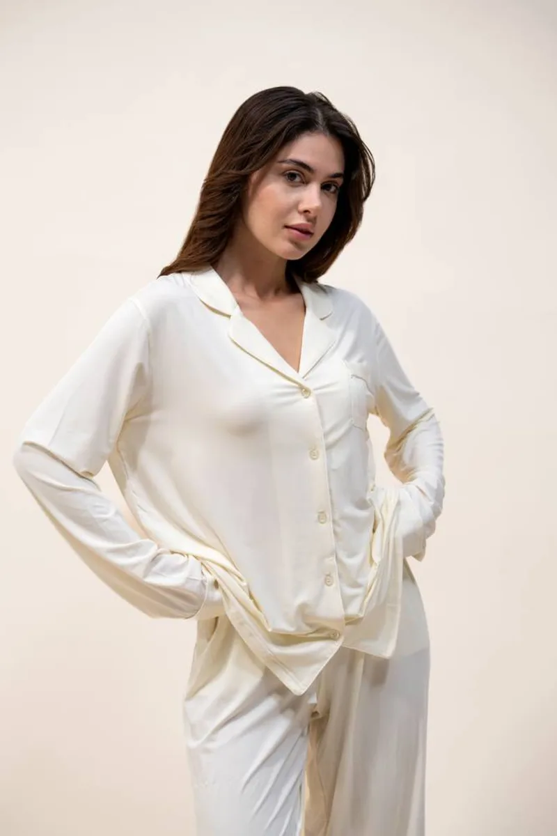 بيجاما نسائية طويلة بأزرار - نقاء الضباب